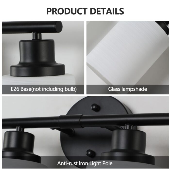 Matte Black 4-Light Vanity Light – Modern Bathroom Wall Lamp with Frosted Glass - Image 5