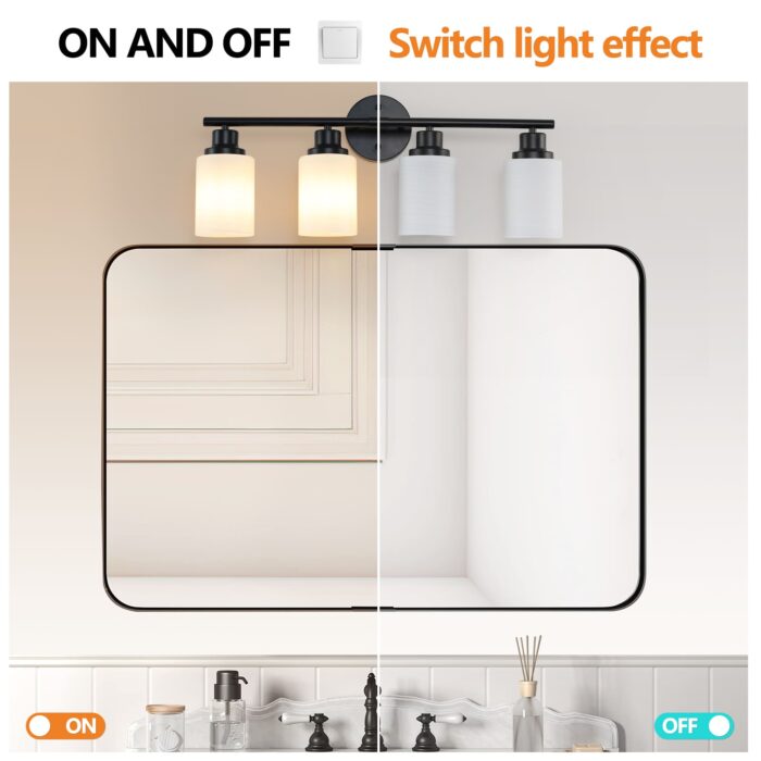 Matte Black 4-Light Vanity Light – Modern Bathroom Wall Lamp with Frosted Glass - Image 4