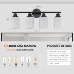 Matte Black 4-Light Vanity Light – Modern Bathroom Wall Lamp with Frosted Glass - Image 6
