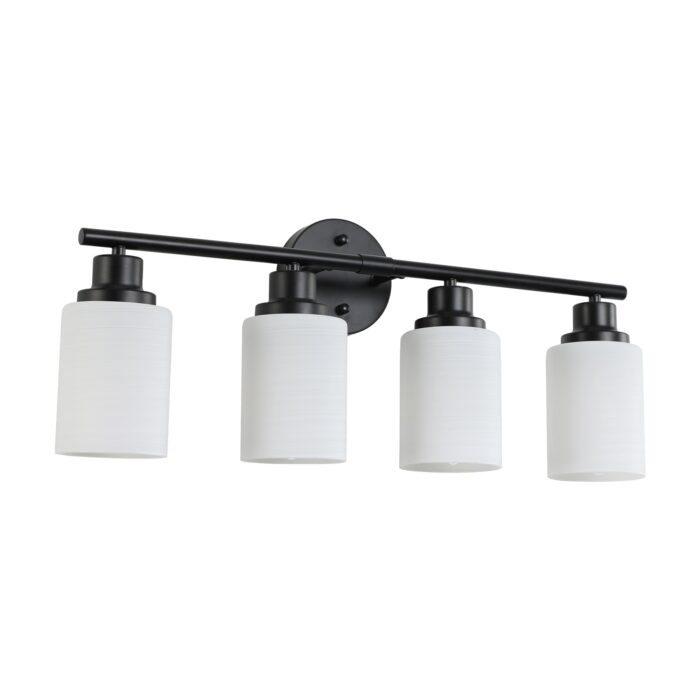 Matte Black 4-Light Vanity Light – Modern Bathroom Wall Lamp with Frosted Glass - Image 1