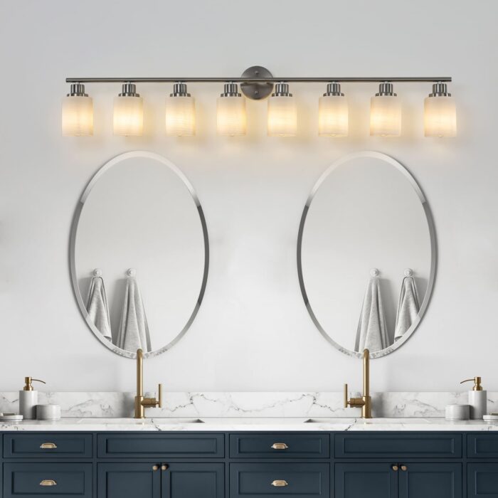Modern 8-Light Vanity Light, Brushed Nickel Finish with Frosted Glass for Bathroom Mirror - Image 3