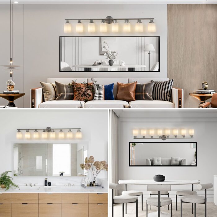 Modern 8-Light Vanity Light, Brushed Nickel Finish with Frosted Glass for Bathroom Mirror - Image 4