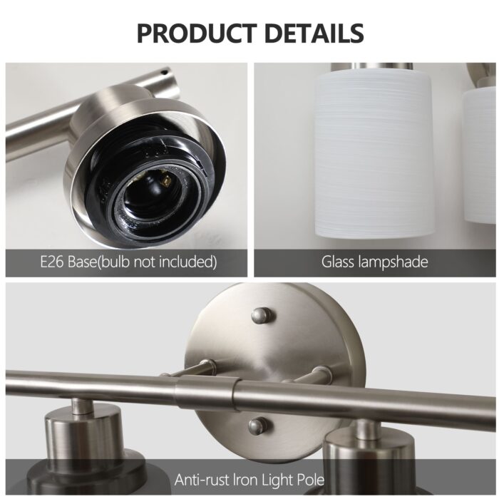Modern 8-Light Vanity Light, Brushed Nickel Finish with Frosted Glass for Bathroom Mirror - Image 6