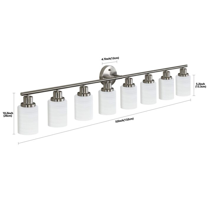 Modern 8-Light Vanity Light, Brushed Nickel Finish with Frosted Glass for Bathroom Mirror - Image 7