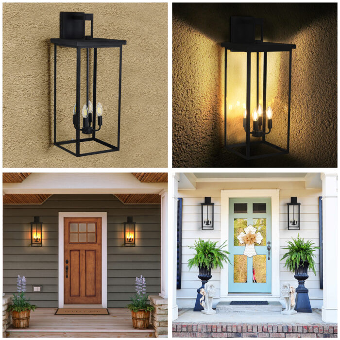 Outdoor Wall Sconce – 29.5 Black 4-Light Waterproof Lighting Fixture with Clear Glass