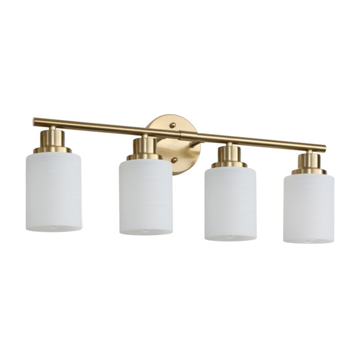 Over Mirror Vanity Light – 4-Light Brushed Gold Bathroom Wall Fixture - Image 1