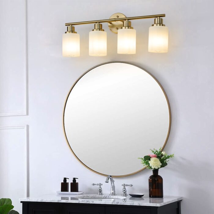 Over Mirror Vanity Light – 4-Light Brushed Gold Bathroom Wall Fixture - Image 3
