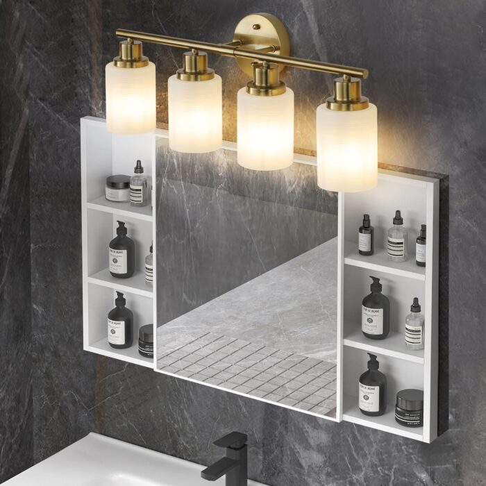 Over Mirror Vanity Light – 4-Light Brushed Gold Bathroom Wall Fixture - Image 2