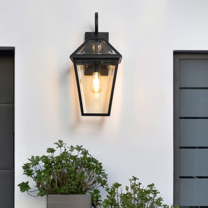 Retro Style Outdoor Wall Light - Black Lantern Farmhouse Exterior Wall Sconce