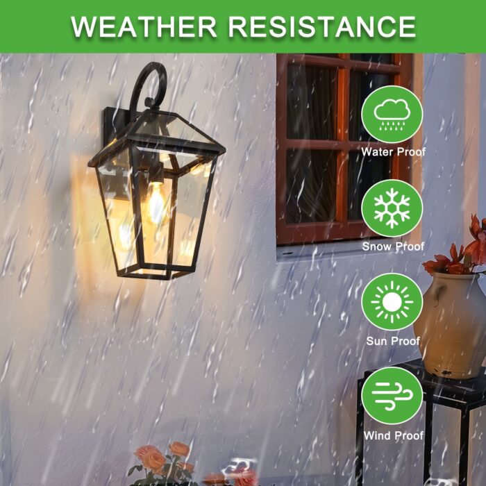 Retro Style Outdoor Wall Light - Black Lantern Farmhouse Exterior Wall Sconce