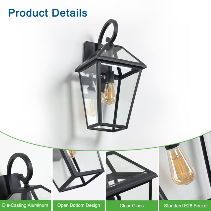 Retro Style Outdoor Wall Light - Black Lantern Farmhouse Exterior Wall Sconce