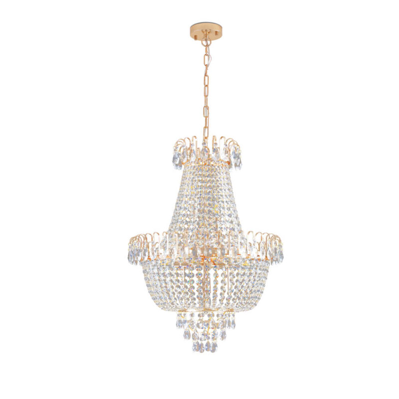 Luxury Gold Crystal Chandelier – 10-Light Large Modern K9 Crystal Pendant (22 Wide)