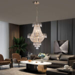 Luxury Gold Crystal Chandelier – 7-Light Modern Round K9 Crystal Pendant Light Fixture (17 Wide)