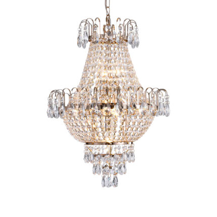 Luxury Gold Crystal Chandelier – 7-Light Modern Round K9 Crystal Pendant Light Fixture (17 Wide)