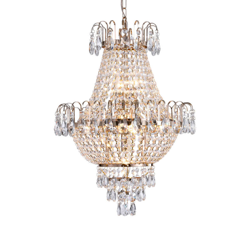 Luxury Gold Crystal Chandelier – 7-Light Modern Round K9 Crystal Pendant Light Fixture (17 Wide)