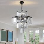 Modern 12-Light Black Crystal Chandelier – 4-Tier Round Luxury Pendant Light Fixture (20 Wide)